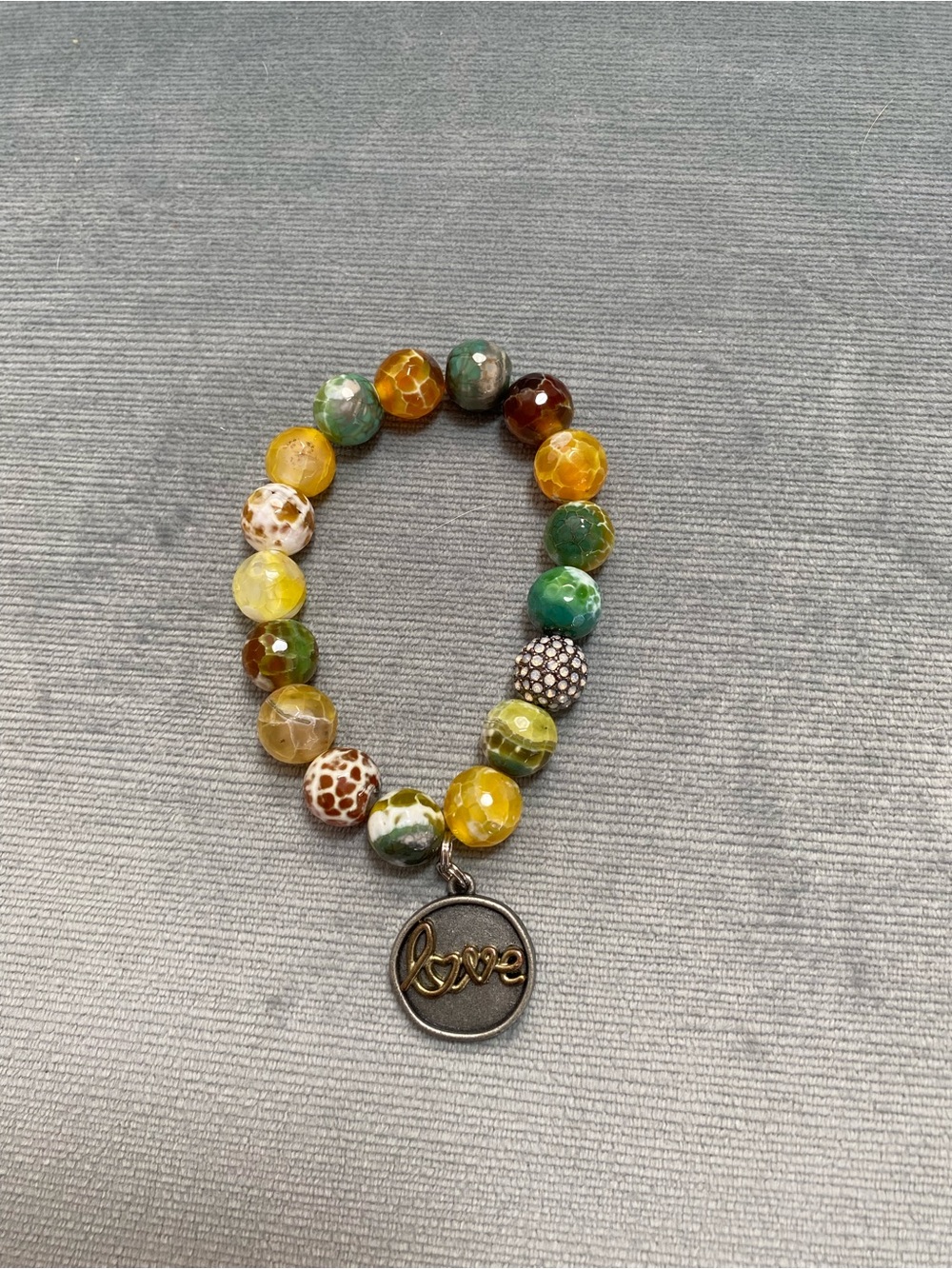 Multicolor Fire/Dragon Vein Agate Beaded Bracelet with a silver 2 side charm - Picture 17 of 17